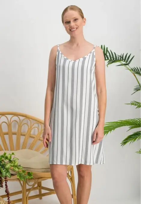 Rochie Scurtă cu Bretele Subțiri și Imprimeu Dungi Alb-Negru ,Engros